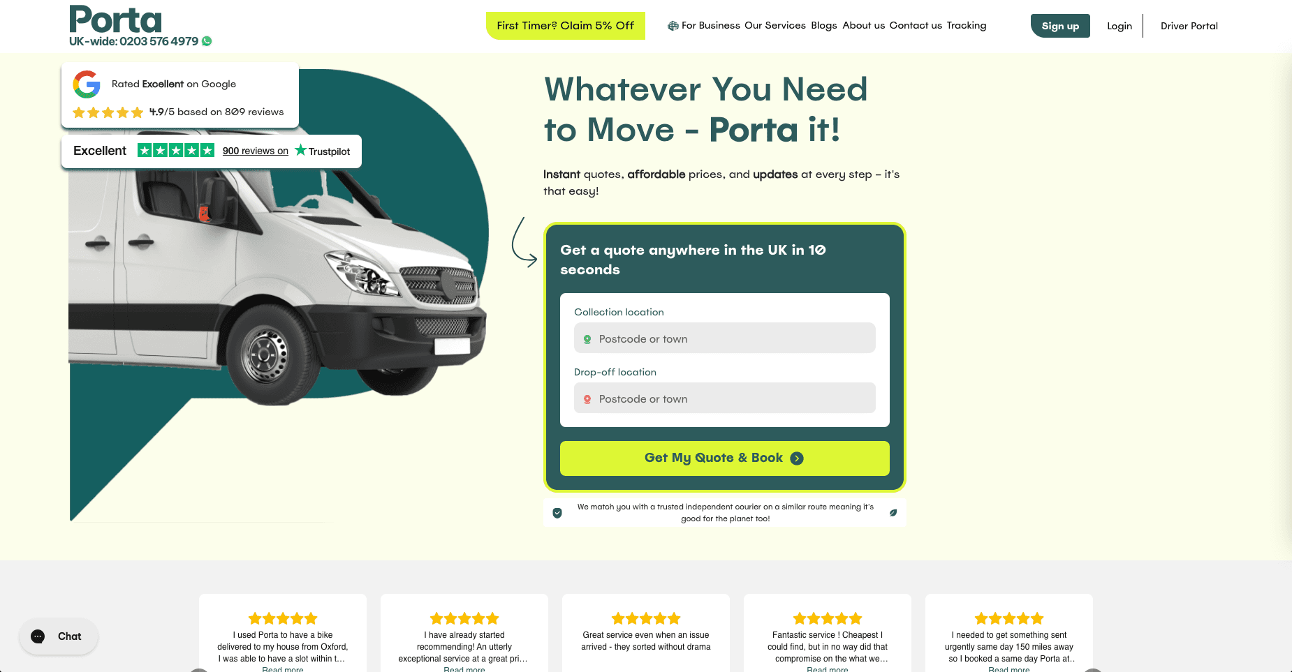 Porta Delivery — homepage screenshot